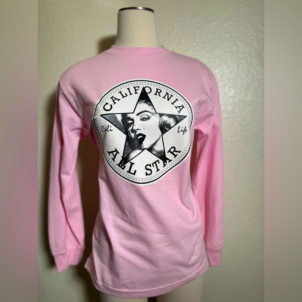 MARILYN MONROE T SHIRT CALIFORNIA LING SLEEVES PINK